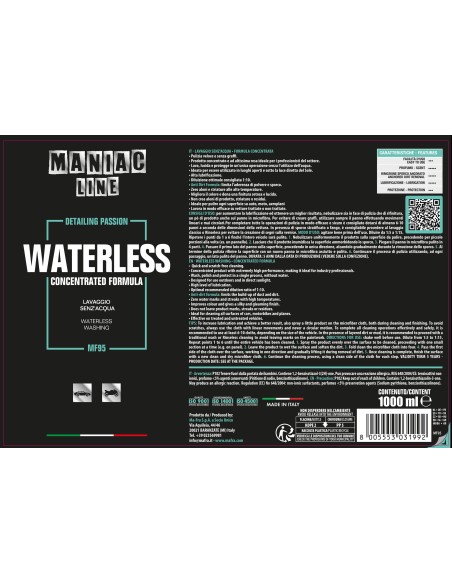 Waterless 1000ml Maniac Line| Lavaggio auto a secco | Mafra Shop