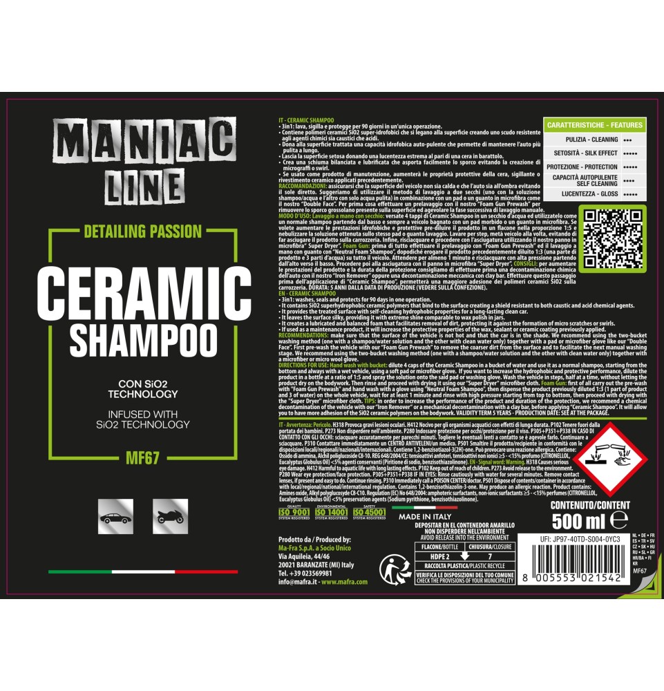 Ceramic Shampoo 500ml Maniac| shampoo per auto formula 3 in 1 2