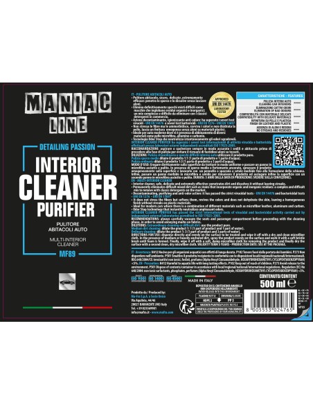 Interior Cleaner Purifier| pulitore interni auto | Maniac Line