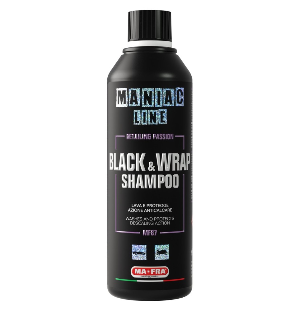 Black & Wrap Shampoo 500ml Maniac Line| rinnova plastiche auto 2in1 lava e protegge