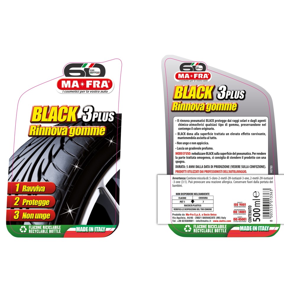 Black 3 Plus 500ml rinnova e protegge le gomme dell'auto