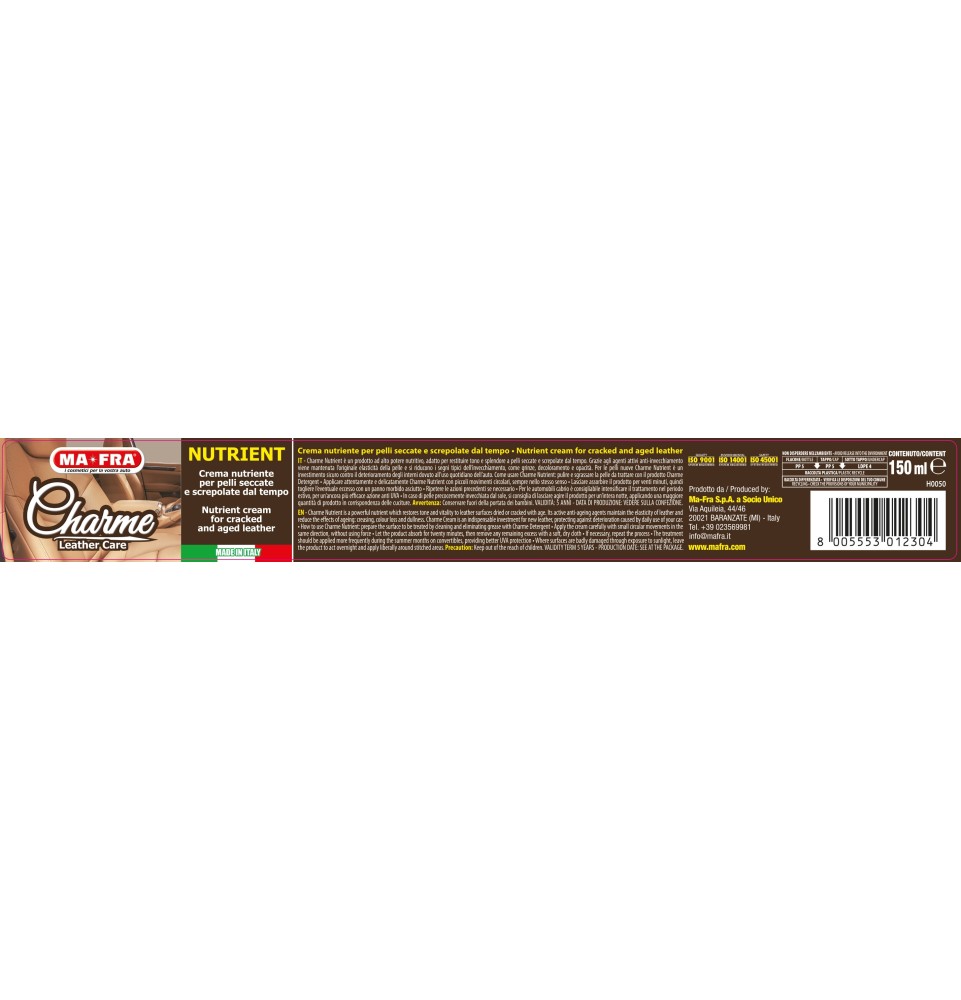Charme Hydrating latte idratante anti invecchiamaneto sedili pelle auto
