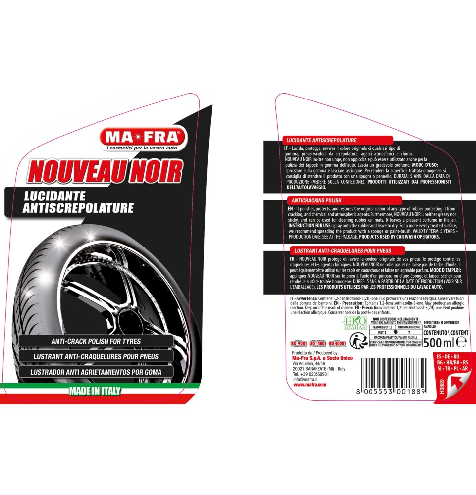 Nouveau Noir lucida e protegge le gomme auto