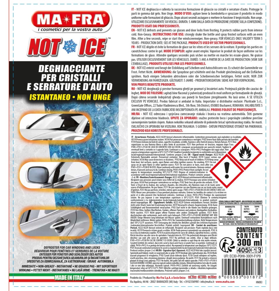 Not Ice Spray | Deghiacciante istantaneo auto | Mafra Shop