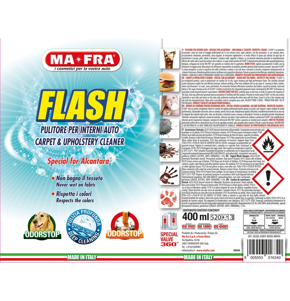 Flash pulitore per interni auto in tessuto e alcantara