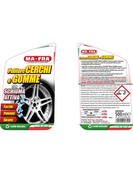 Pulitore Cerchi e Gomme 500 ml pulisce e deterge sia i cerchi che i pneumatici