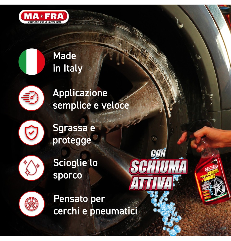 Pulitore Cerchi e Gomme 500 ml pulisce e deterge sia i cerchi che i pneumatici
