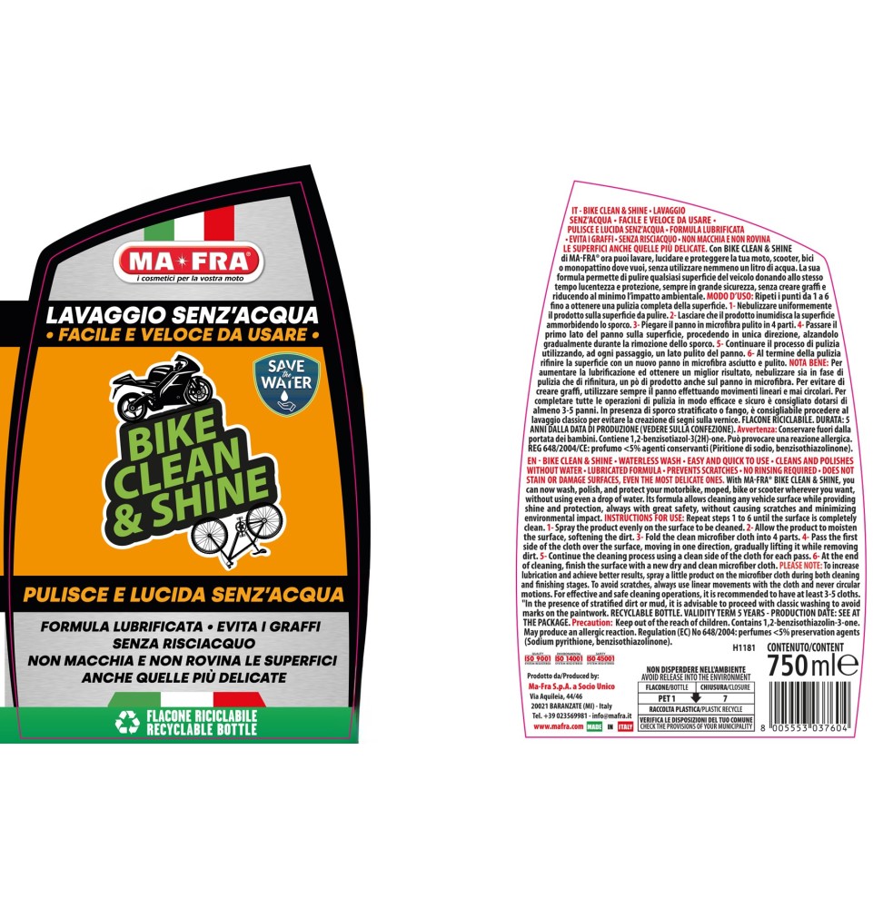 Bike Clean & Shine Mafra lavaggio waterless a secco senz'acqua di moto e bici 2