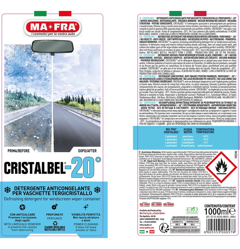 Cristalbel -20° | Liquido anticongelante tergicristalli | Mafra