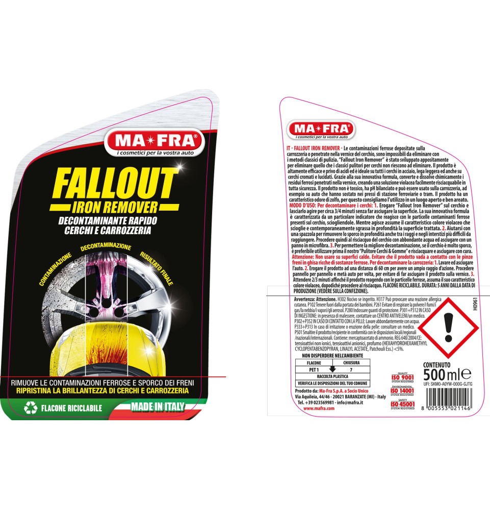 Fallout Iron Remover 500ml | Decontaminante rapido cerchi e carrozzeria | Mafra Shop