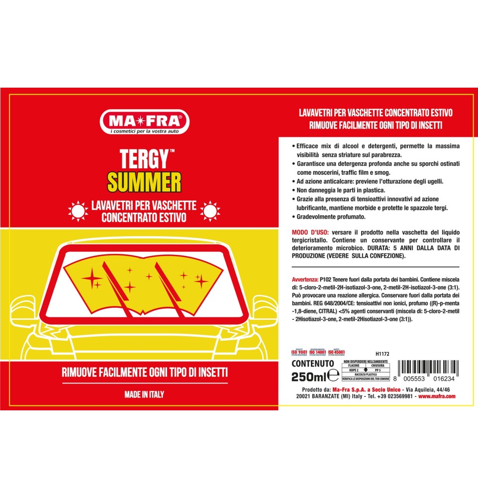 Tergy Summer 250ml | Liquido estivo lavavetri concentrato per vaschette tergicristallo auto | Mafra Shop 2