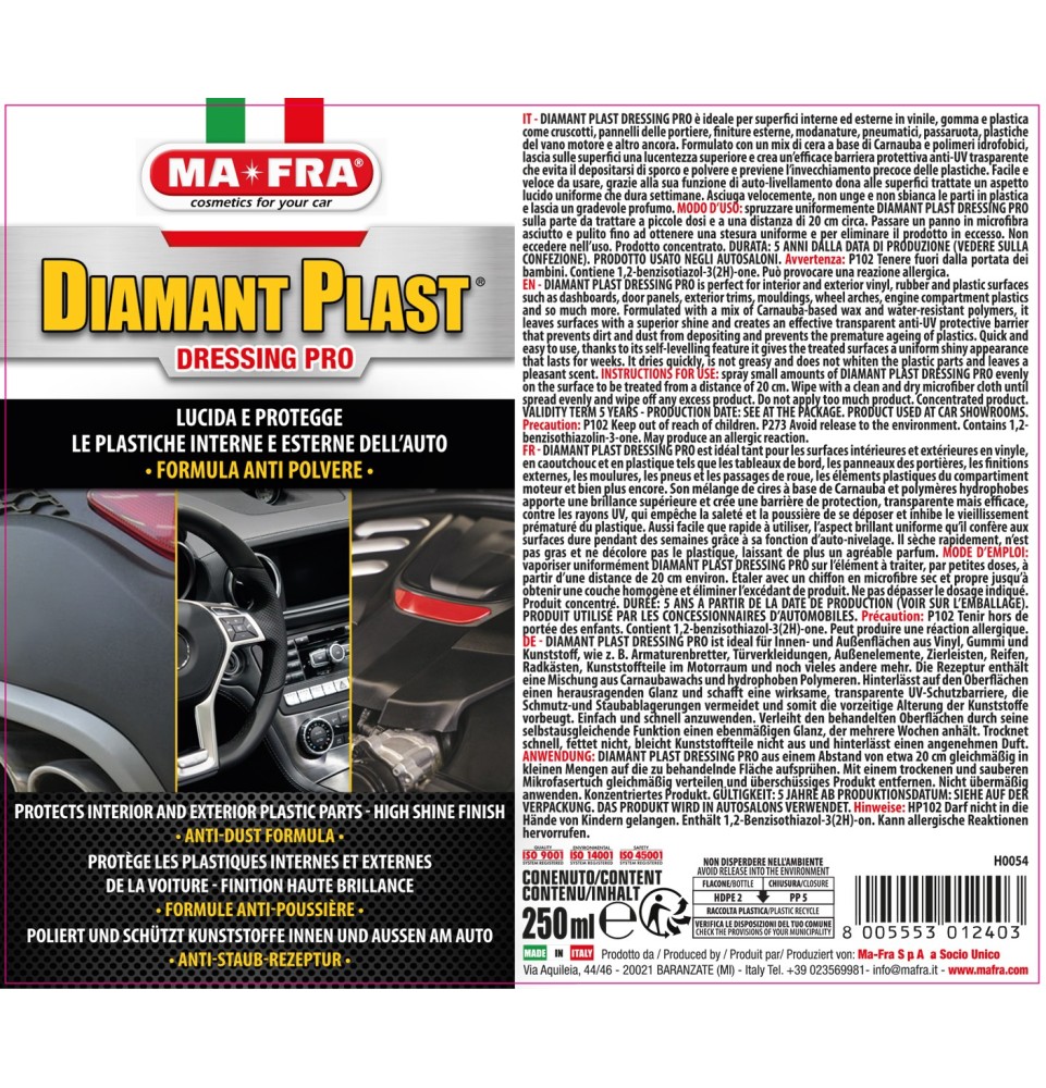 Diamant Plast Dressing Pro 250ml lucida e protegge plastiche interne esterne auto | Mafra Shop 2