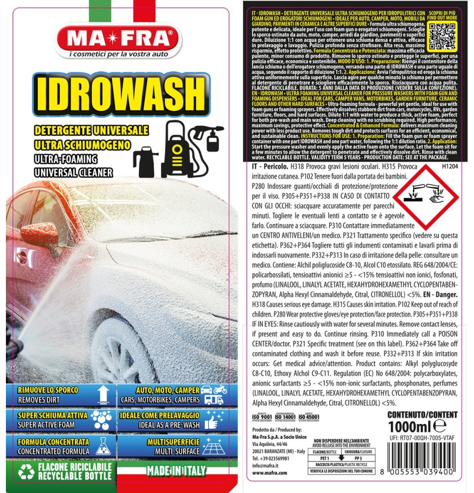 Idrowash Mafra | Detergente schiumogeno per Idropulitrici