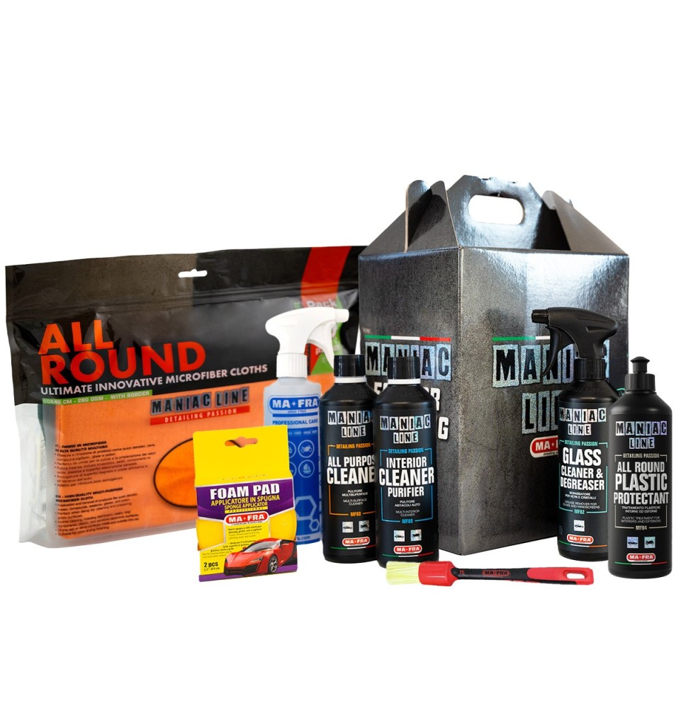 Kit Box Black Lavaggio Interni Maniac Line | Kit completo pulizia interni auto