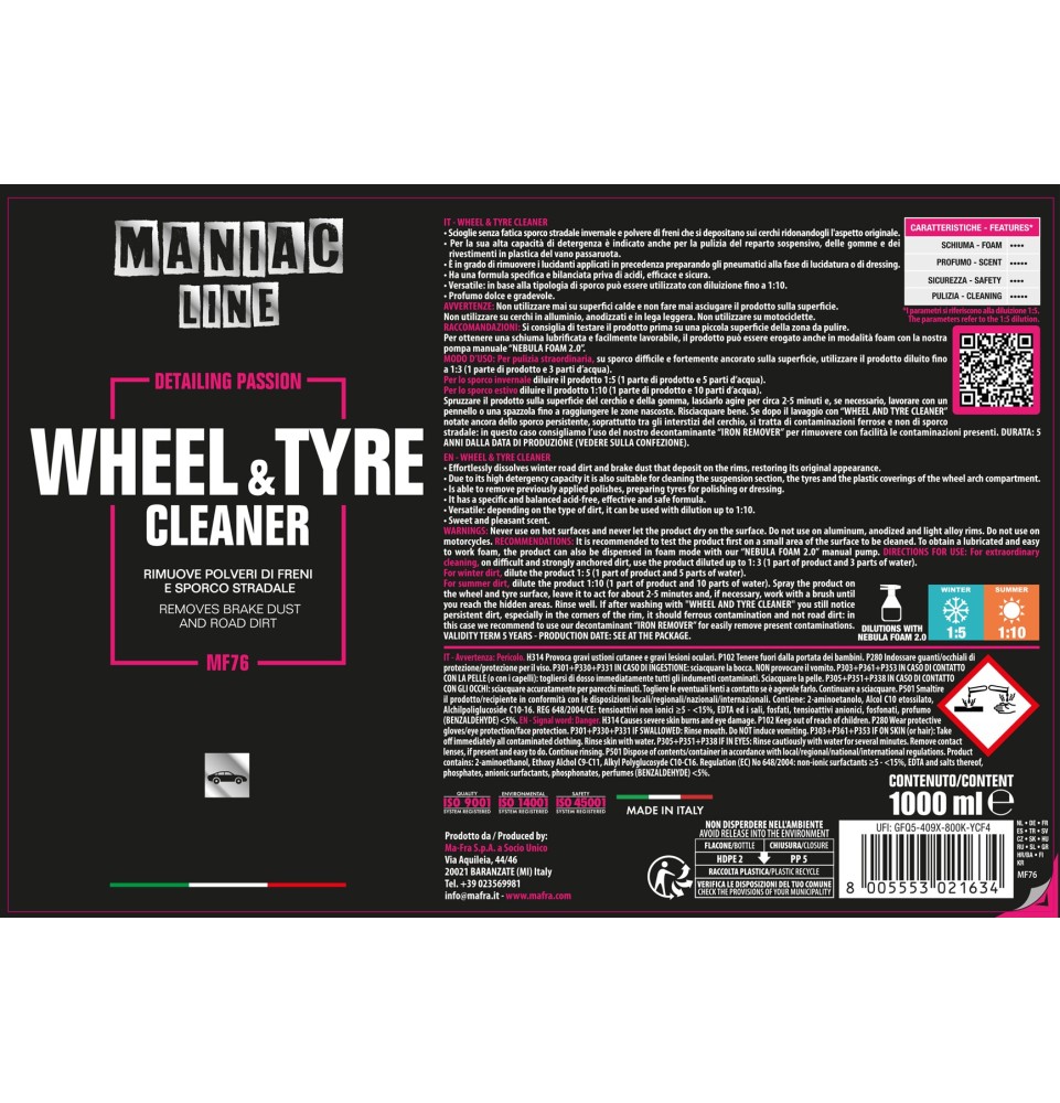 Wheel & Tyre Cleaner Maniac Line| pulitore cerchi professionale 2