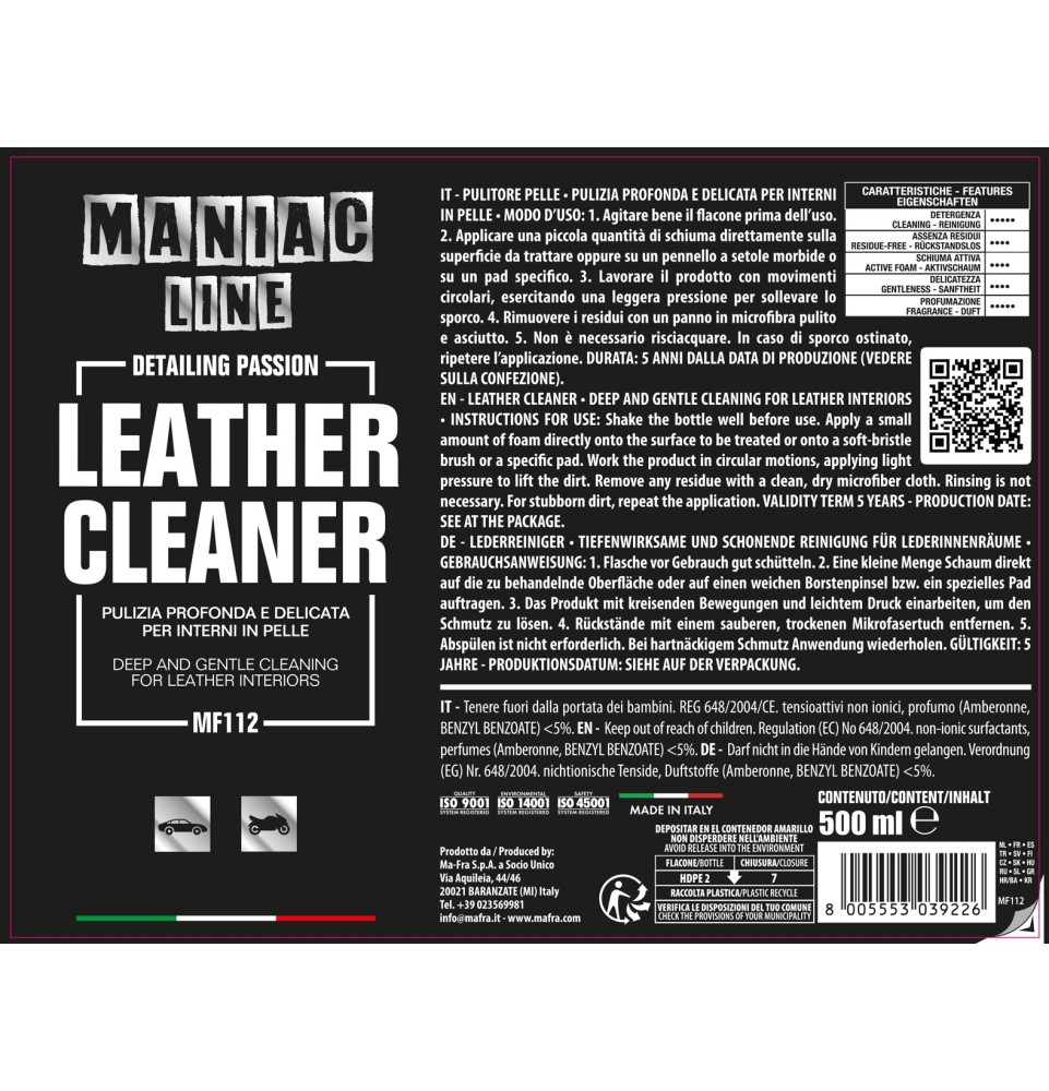 Leather Cleaner Maniac Line | Prodotto per la pulizia della Pelle Auto 2